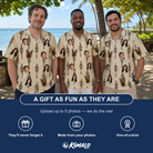 Friends in matching Men's Rattan Radiance Custom Face Hawaiian Shirt — a group gift photo