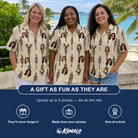 Friends in matching Women's Rattan Radiance Custom Face Hawaiian Shirt — a group gift photo