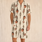 Model wearing Men's Rattan Radiance Custom Face Shirt & Shorts Set printed with kids' faces