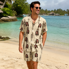 Real-life photo of someone wearing Men's Rattan Radiance Custom Face Shirt & Shorts Set — custom faces printed all-over