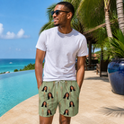 Real-life photo of someone wearing Men's Flame Fête Custom Face Beach Shorts — custom faces printed all-over