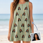 Woman wearing Women's Flame Fête Custom Face Tank Dress — custom faces printed all-over