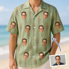 Man wearing Men's Flame Fête Custom Face Hawaiian Shirt — custom faces printed all-over