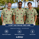Friends in matching Men's Flame Fête Custom Face Hawaiian Shirt — a group gift photo