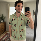 Real-life photo of someone wearing Men's Flame Fête Custom Face Polo Shirt — custom faces printed all-over
