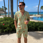 Real-life photo of someone wearing Men's Flame Fête Custom Face Shirt & Shorts Set — custom faces printed all-over