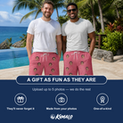 Friends in matching Men's Tidal Trinkets Custom Face Beach Shorts — a group gift photo