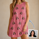 Woman wearing Women's Tidal Trinkets Custom Face Tank Dress — custom faces printed all-over
