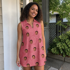 Real-life photo of someone wearing Women's Tidal Trinkets Custom Face V-Neck Dress — custom faces printed all-over