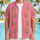 Man wearing Men's Tidal Trinkets Custom Face Hawaiian Shirt open over a white tee