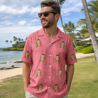 Real-life photo of someone wearing Men's Tidal Trinkets Custom Face Hawaiian Shirt — custom faces printed all-over