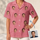 Woman wearing Women's Tidal Trinkets Custom Face Hawaiian Shirt — custom faces printed all-over