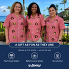 Friends in matching Women's Tidal Trinkets Custom Face Hawaiian Shirt — a group gift photo