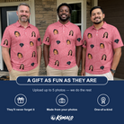 Friends in matching Men's Tidal Trinkets Custom Face Polo Shirt — a group gift photo