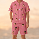 Model wearing Men's Tidal Trinkets Custom Face Shirt & Shorts Set printed with kids' faces
