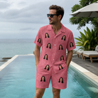 Real-life photo of someone wearing Men's Tidal Trinkets Custom Face Shirt & Shorts Set — custom faces printed all-over