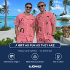 Friends in matching Men's Tidal Trinkets Custom Face Shirt & Shorts Set — a group gift photo