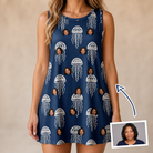 Woman wearing Women's Nettle Nebula Custom Face Tank Dress — custom faces printed all-over