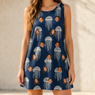 Model wearing Women's Nettle Nebula Custom Face Tank Dress printed with kids' faces