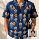 Man wearing Men's Nettle Nebula Custom Face Hawaiian Shirt — custom faces printed all-over