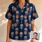 Woman wearing Women's Nettle Nebula Custom Face Hawaiian Shirt — custom faces printed all-over