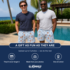 Friends in matching Men's Bridle Bubbles Custom Face Beach Shorts — a group gift photo