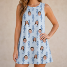 Model wearing Women's Bridle Bubbles Custom Face Tank Dress printed with kids' faces