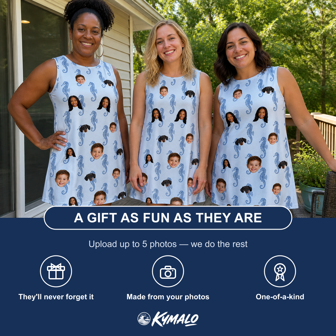 Friends in matching Women's Bridle Bubbles Custom Face Tank Dress — a group gift photo