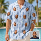 Man wearing Men's Bridle Bubbles Custom Face Hawaiian Shirt — custom faces printed all-over