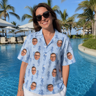 Real-life photo of someone wearing Women's Bridle Bubbles Custom Face Hawaiian Shirt — custom faces printed all-over