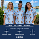 Friends in matching Women's Bridle Bubbles Custom Face Hawaiian Shirt — a group gift photo