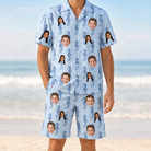 Model wearing Men's Bridle Bubbles Custom Face Shirt & Shorts Set printed with kids' faces