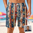 Man wearing Men's Fishful Thinking Custom Face Beach Shorts — custom faces printed all-over