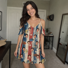 Real-life photo of someone wearing Women's Fishful Thinking Custom Face Off-Shoulder Dress — custom faces printed all-over