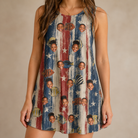 Model wearing Women's Fishful Thinking Custom Face Tank Dress printed with kids' faces