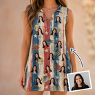 Woman wearing Women's Fishful Thinking Custom Face V-Neck Dress — custom faces printed all-over