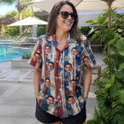 Real-life photo of someone wearing Women's Fishful Thinking Custom Face Hawaiian Shirt — custom faces printed all-over