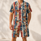 Model wearing Men's Fishful Thinking Custom Face Shirt & Shorts Set printed with kids' faces