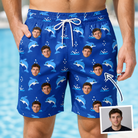 Man wearing Men's Porpoise Party Custom Face Beach Shorts — custom faces printed all-over