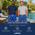 Friends in matching Men's Porpoise Party Custom Face Beach Shorts — a group gift photo