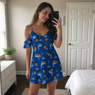 Real-life photo of someone wearing Women's Porpoise Party Custom Face Off-Shoulder Dress — custom faces printed all-over