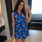 Real-life photo of someone wearing Women's Porpoise Party Custom Face V-Neck Dress — custom faces printed all-over
