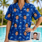 Woman wearing Women's Porpoise Party Custom Face Hawaiian Shirt — custom faces printed all-over