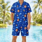 Model wearing Men's Porpoise Party Custom Face Shirt & Shorts Set printed with kids' faces
