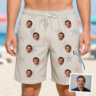Man wearing Men's Aster Drift Custom Face Beach Shorts — custom faces printed all-over