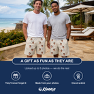 Friends in matching Men's Aster Drift Custom Face Beach Shorts — a group gift photo