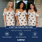 Friends in matching Women's Aster Drift Custom Face Off-Shoulder Dress — a group gift photo