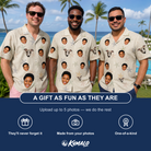 Friends in matching Men's Aster Drift Custom Face Hawaiian Shirt — a group gift photo