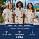 Friends in matching Women's Aster Drift Custom Face Hawaiian Shirt — a group gift photo
