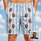 Man wearing Men's Dolphin Dazzle Custom Face Beach Shorts — custom faces printed all-over